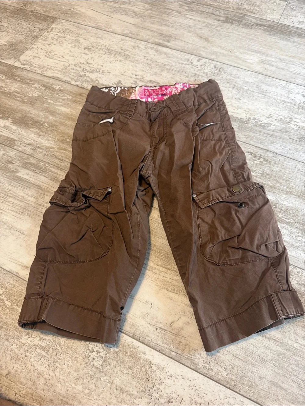 The Children's Place Brown Cargo Capri Pants with Floral Waistband